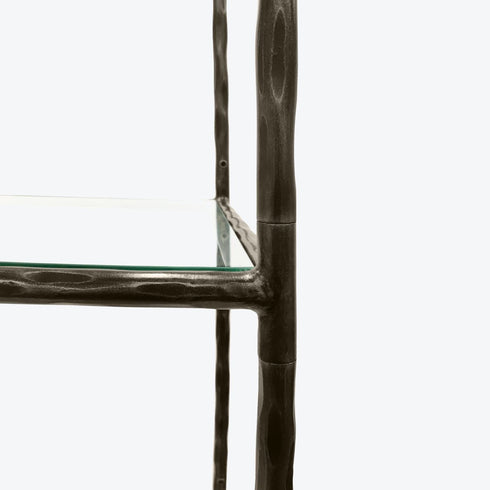 Libra Patterdale Hand Forged Shelving Unit Table Oak Wood Finish, Glass Shelves